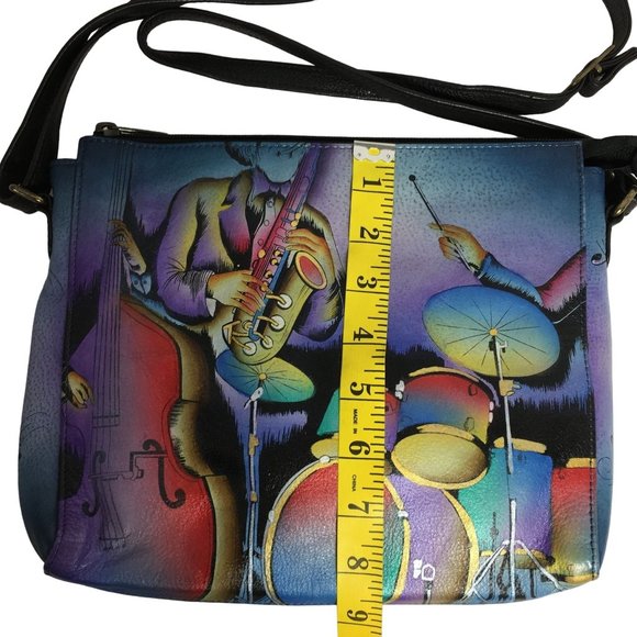 Anuschka NEVER USED Handpaint Leather Slim Crossbody Jazz Music Drum - Picture 6 of 12